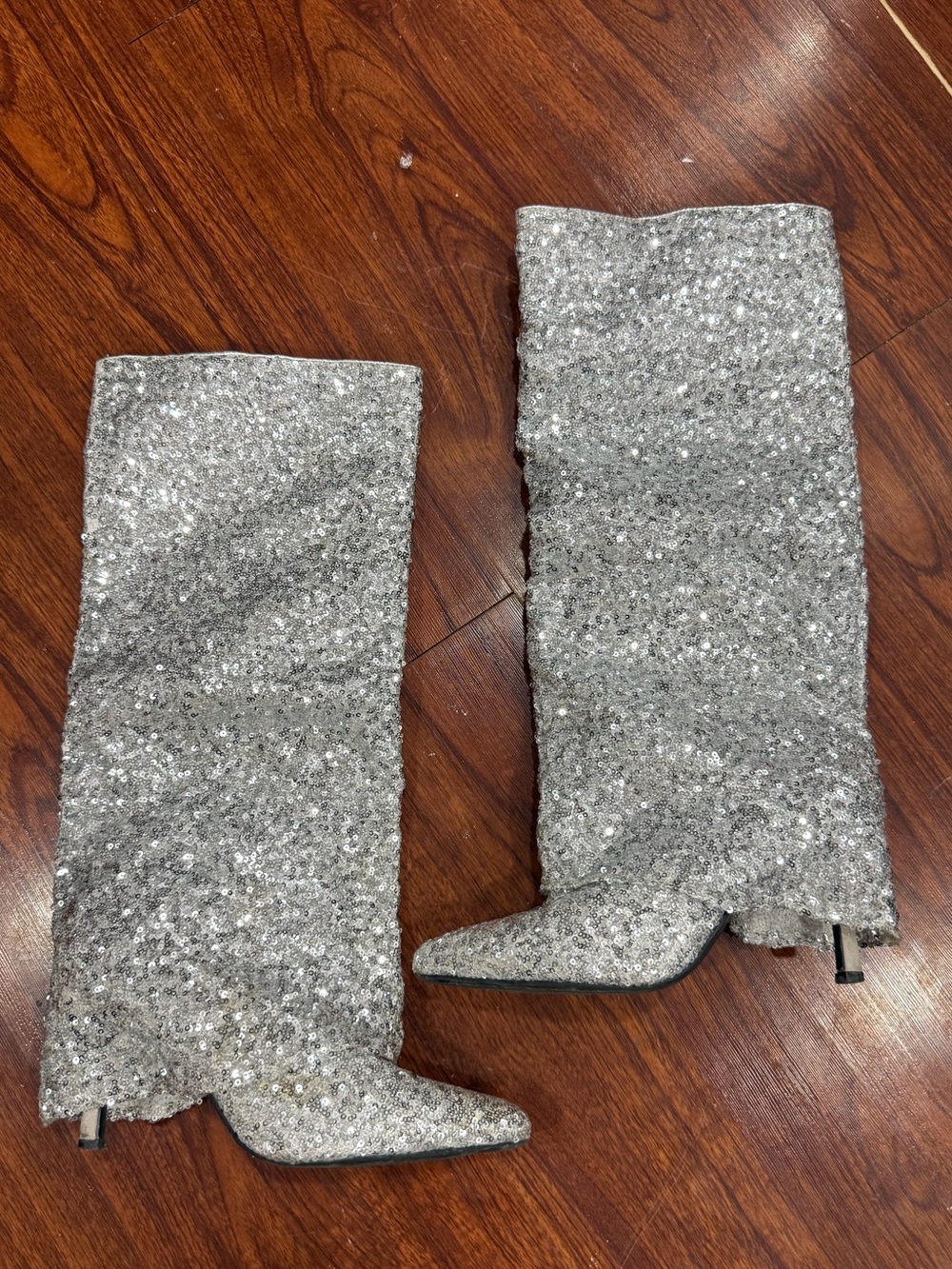 wild fable Silver Sequin Over-the-Knee Pointed-Toe Boots